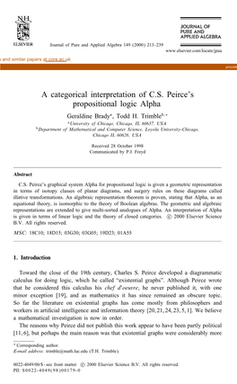 A Categorical Interpretation of C.S. Peirce's Propositional Logic Alpha