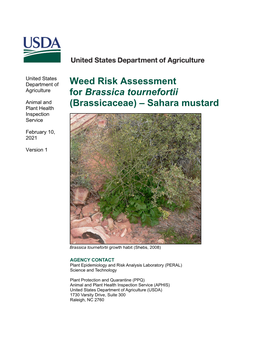 For Brassica Tournefortii Animal and (Brassicaceae) – Sahara Mustard Plant Health Inspection Service