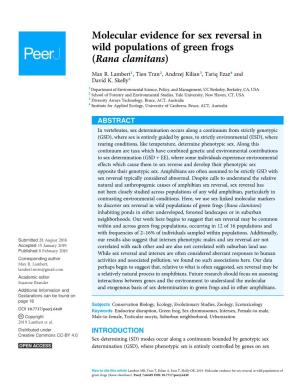 Molecular Evidence for Sex Reversal in Wild Populations of Green Frogs (Rana Clamitans)
