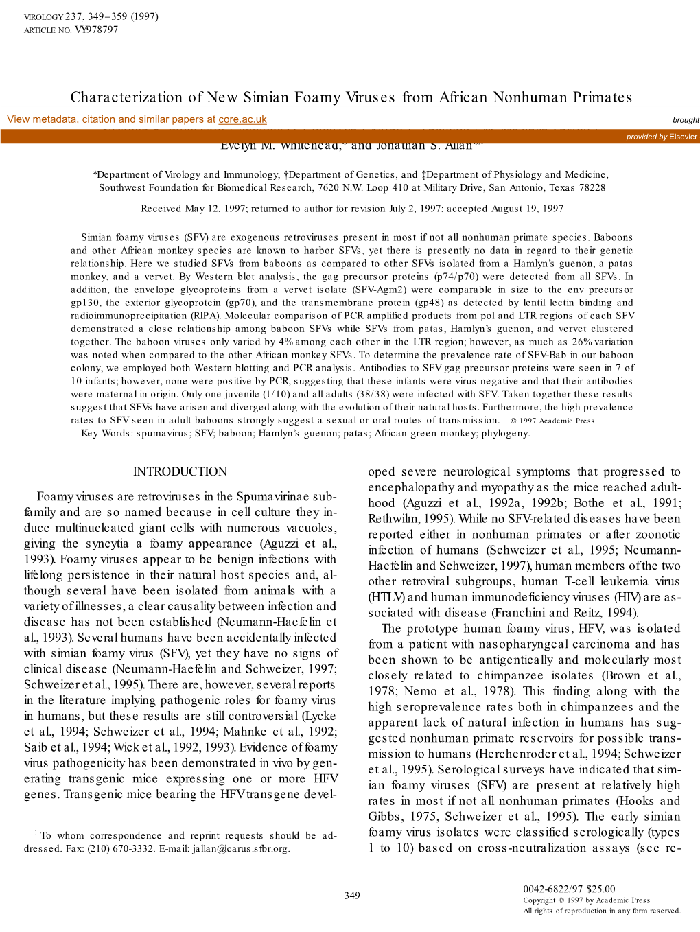 Characterization of New Simian Foamy Viruses from African Nonhuman Primates