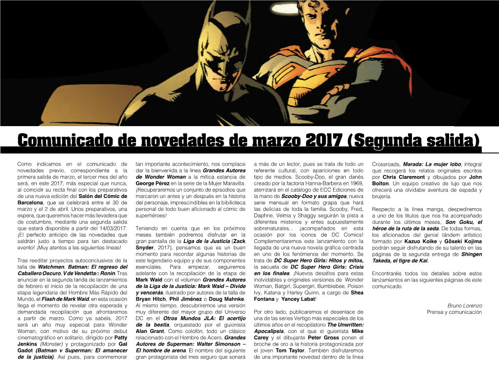 Comunicado De Novedades De Marzo 2017 (Segunda Salida)