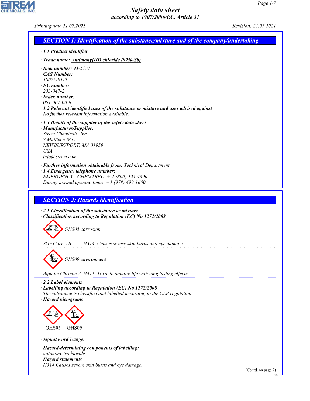 Data Sheet According to 1907/2006/EC, Article 31 Printing Date 21.07.2021 Revision: 21.07.2021