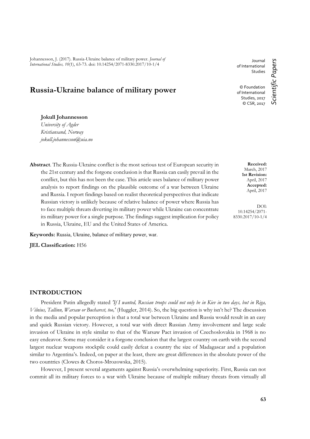 Russia-Ukraine Balance of Military Power