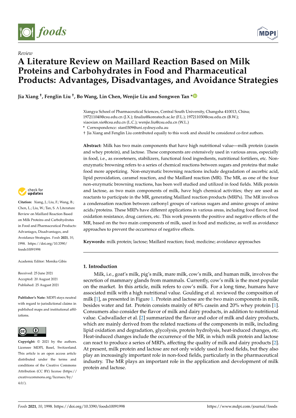 A Literature Review on Maillard Reaction Based on Milk Proteins