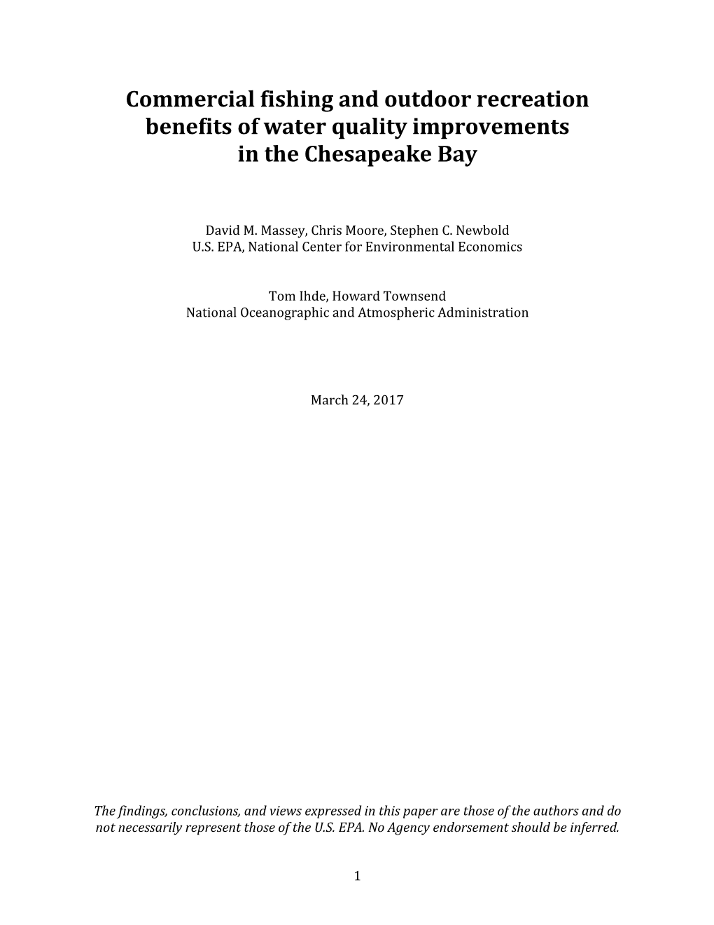 Commercial Fishing and Outdoor Recreation Benefits of Water Quality Improvements in the Chesapeake Bay