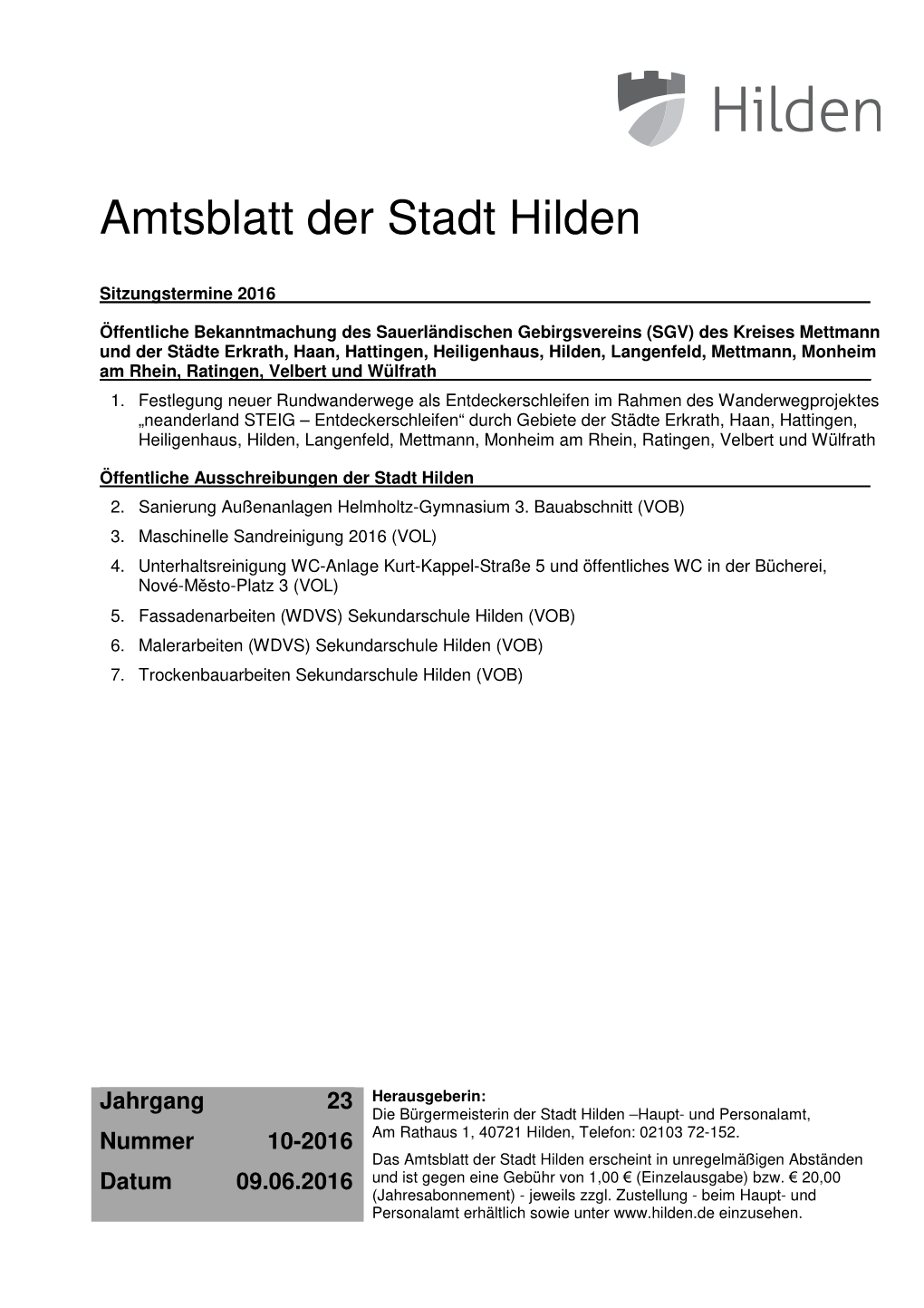 Amtsblatt Der Stadt Hilden