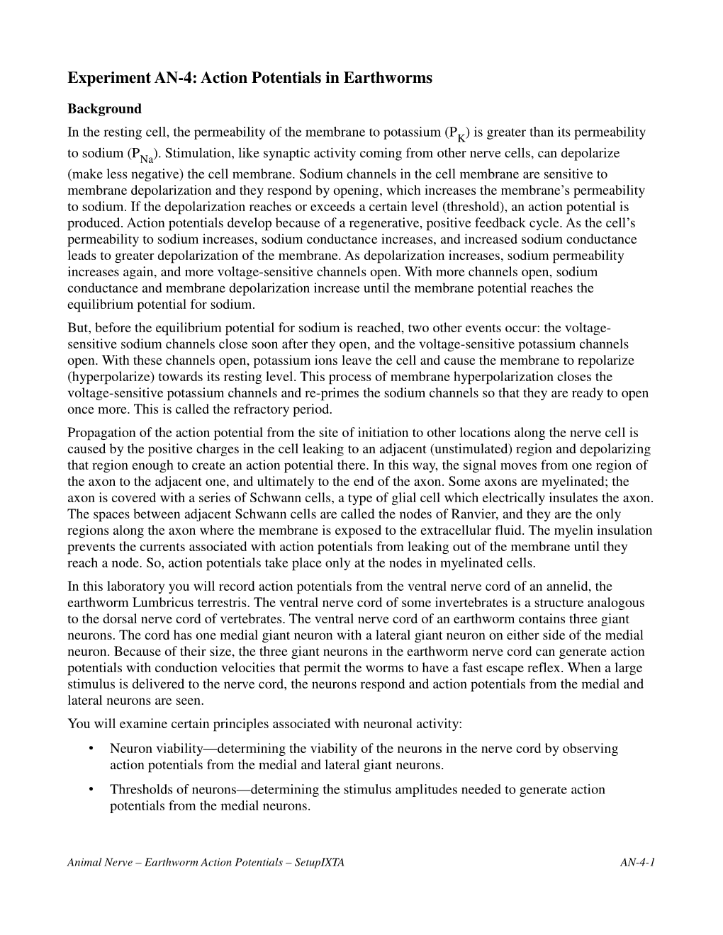 Action Potentials in Earthworms