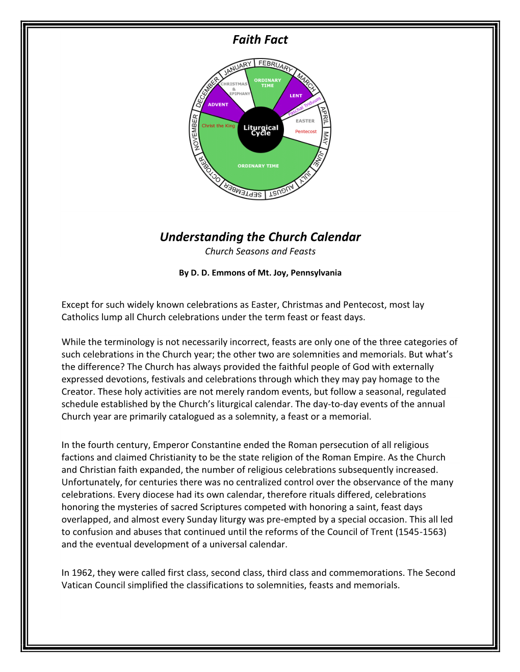 Faith Fact Understanding the Church Calendar