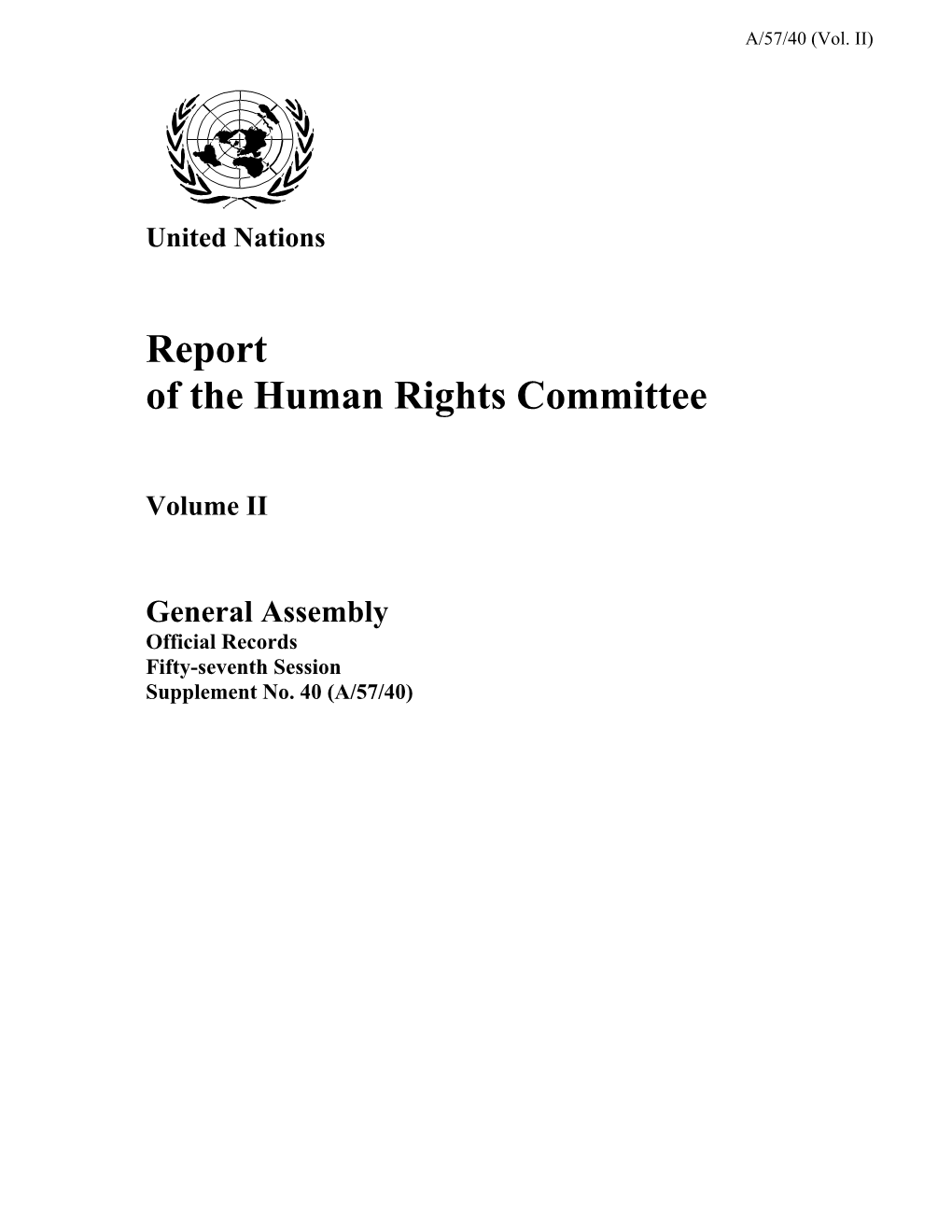 Report of the Human Rights Committee