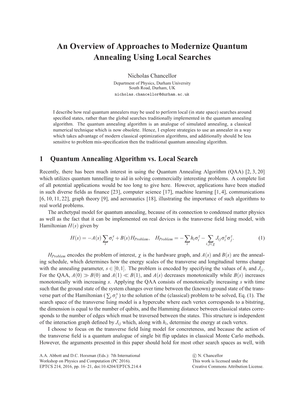 An Overview of Approaches to Modernize Quantum Annealing Using Local Searches