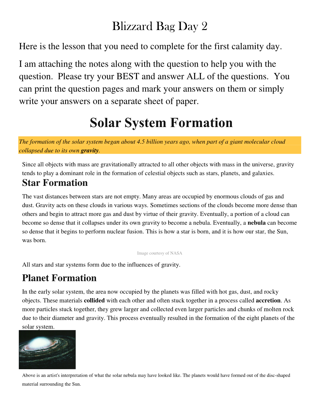 Solar System Formation