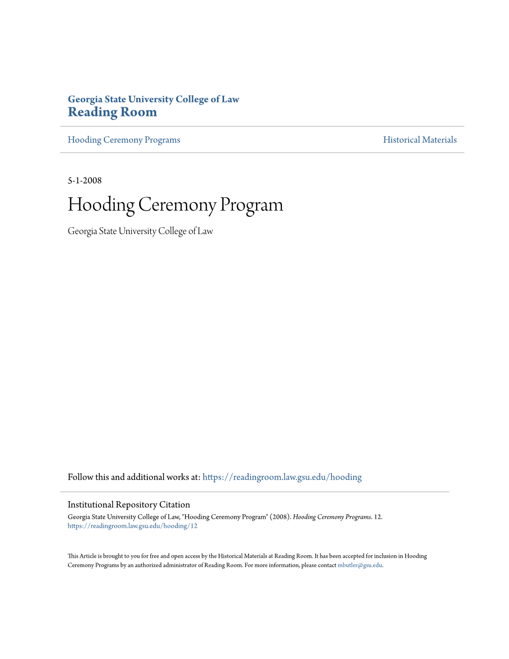 Hooding Ceremony Programs Historical Materials