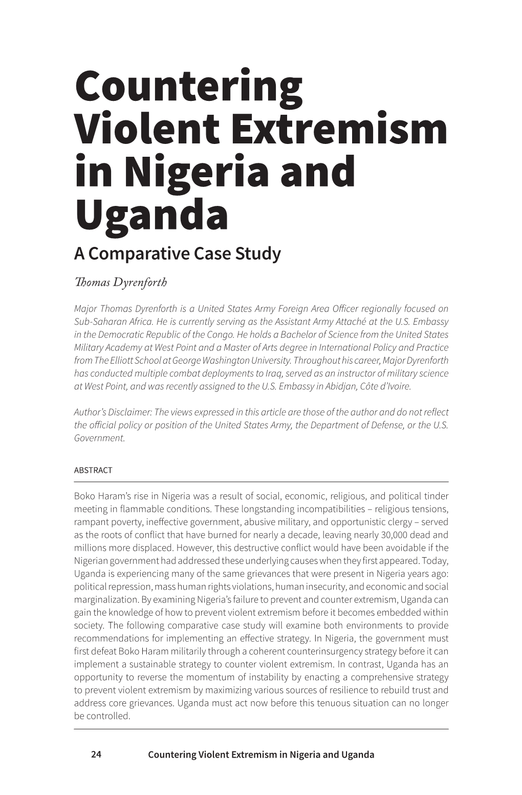 Countering Violent Extremism in Nigeria and Uganda a Comparative Case Study