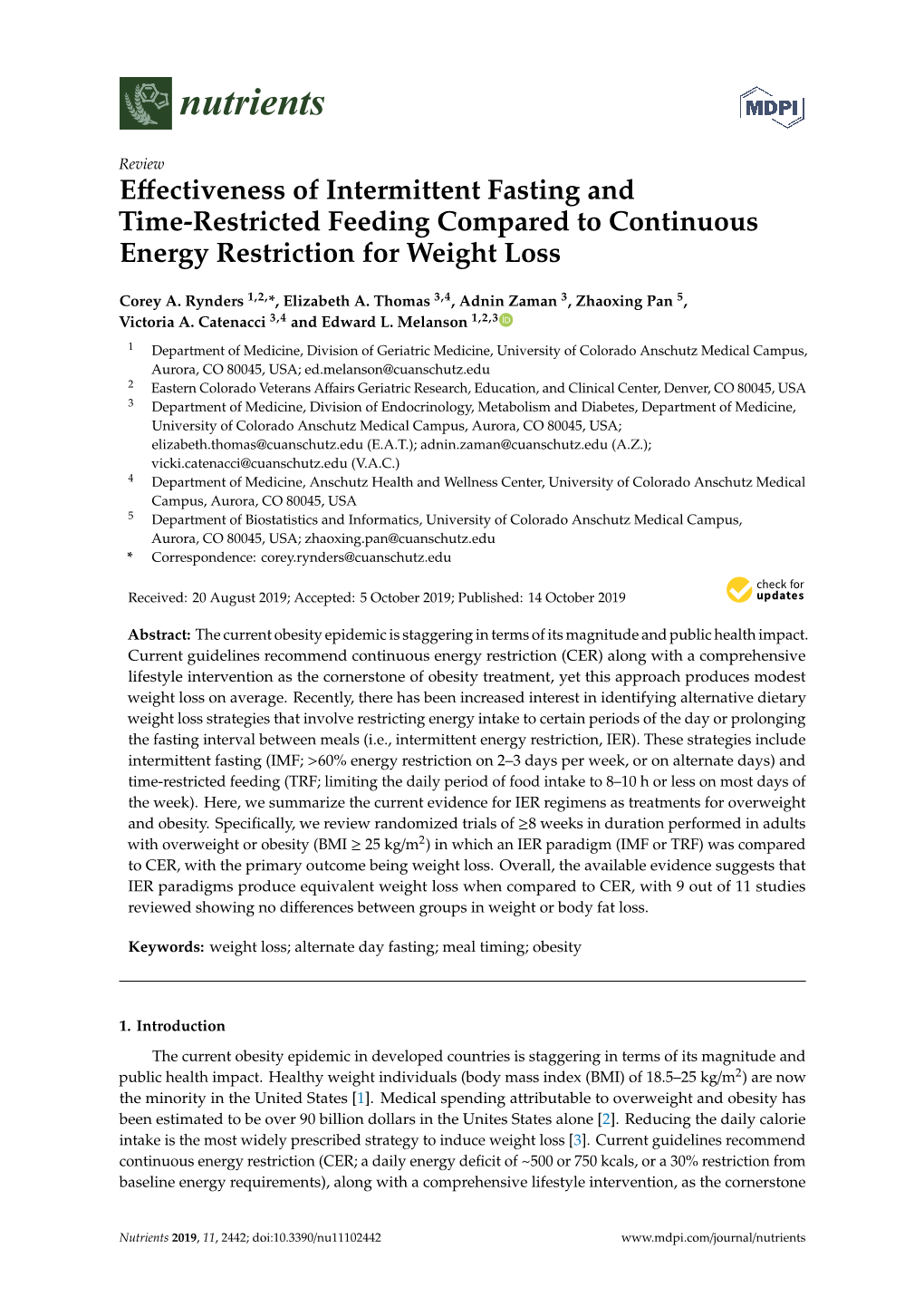 Effectiveness of Intermittent Fasting and Time-Restricted Feeding