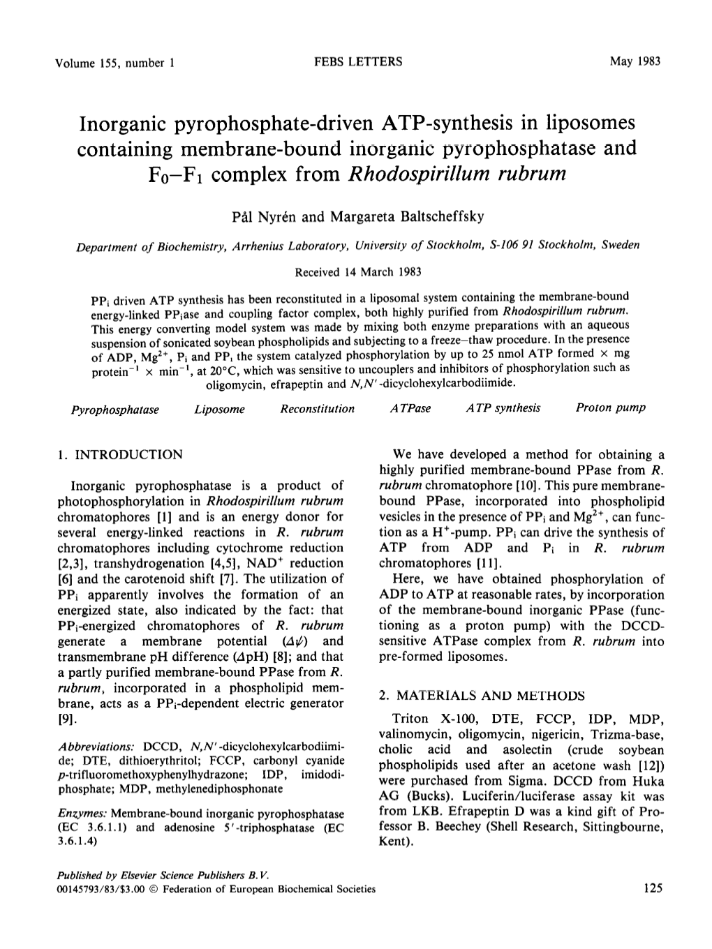 Inorganic Pyrophosphatedriven Atpsynthesis in Liposomes