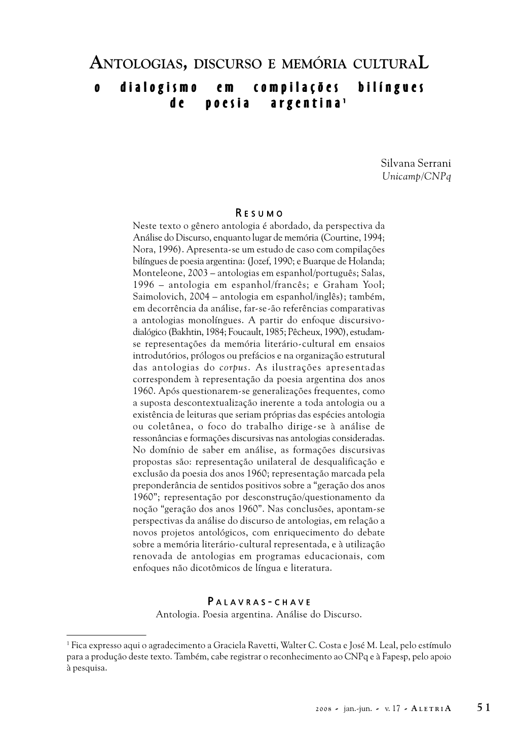 ANTOLOGIAS, DISCURSO E MEMÓRIA CULTURA O Dialogismo