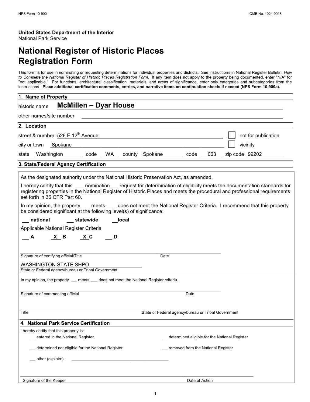 NPS Form 10 900 OMB No. 1024 0018