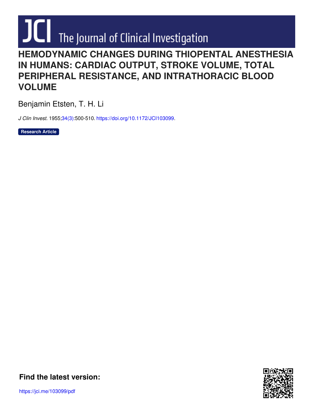 Cardiac Output, Stroke Volume, Total Peripheral Resistance, and Intrathoracic Blood Volume