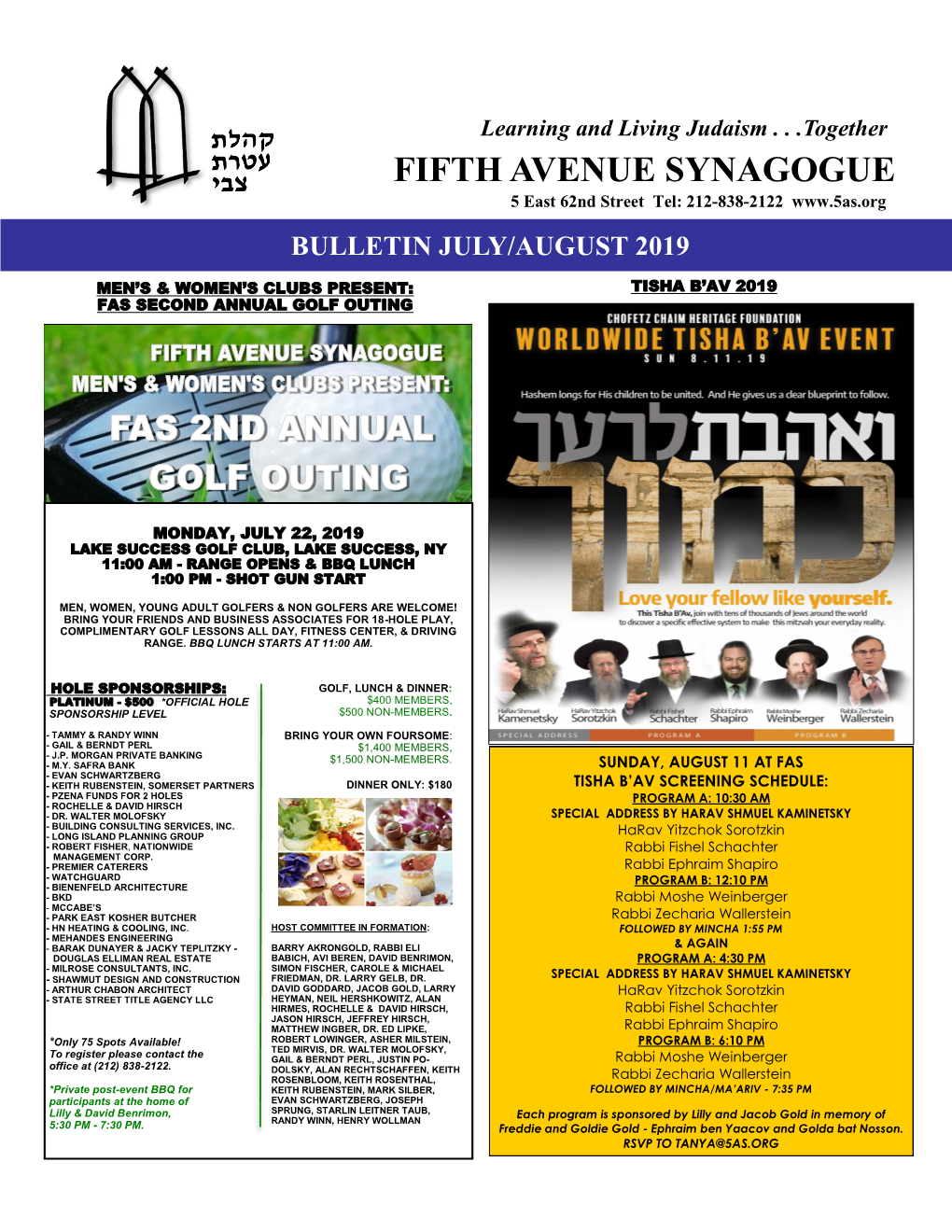 FIFTH AVENUE SYNAGOGUE 5 East 62Nd Street Tel: 212-838-2122