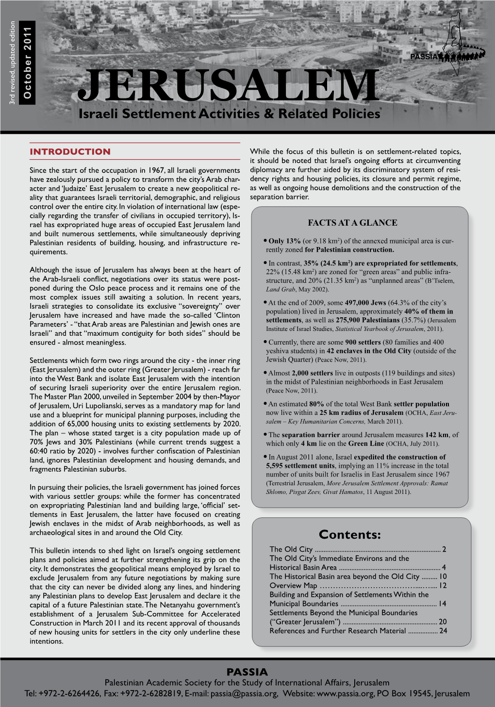 Jerusalem Israeli Settlement Activities & Related Policies