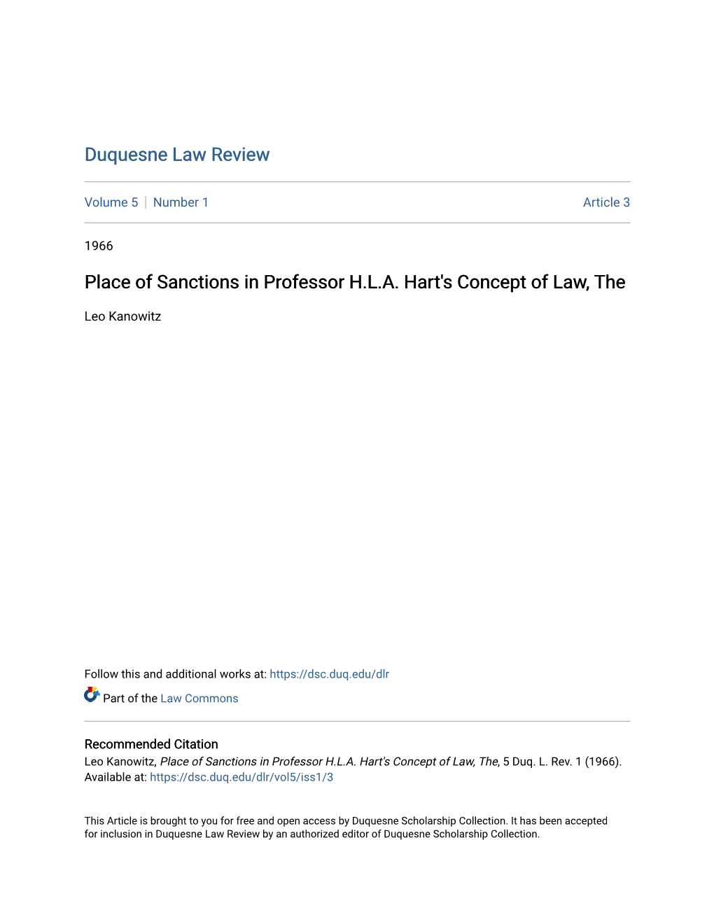 Place of Sanctions in Professor H.L.A. Hart's Concept of Law, The