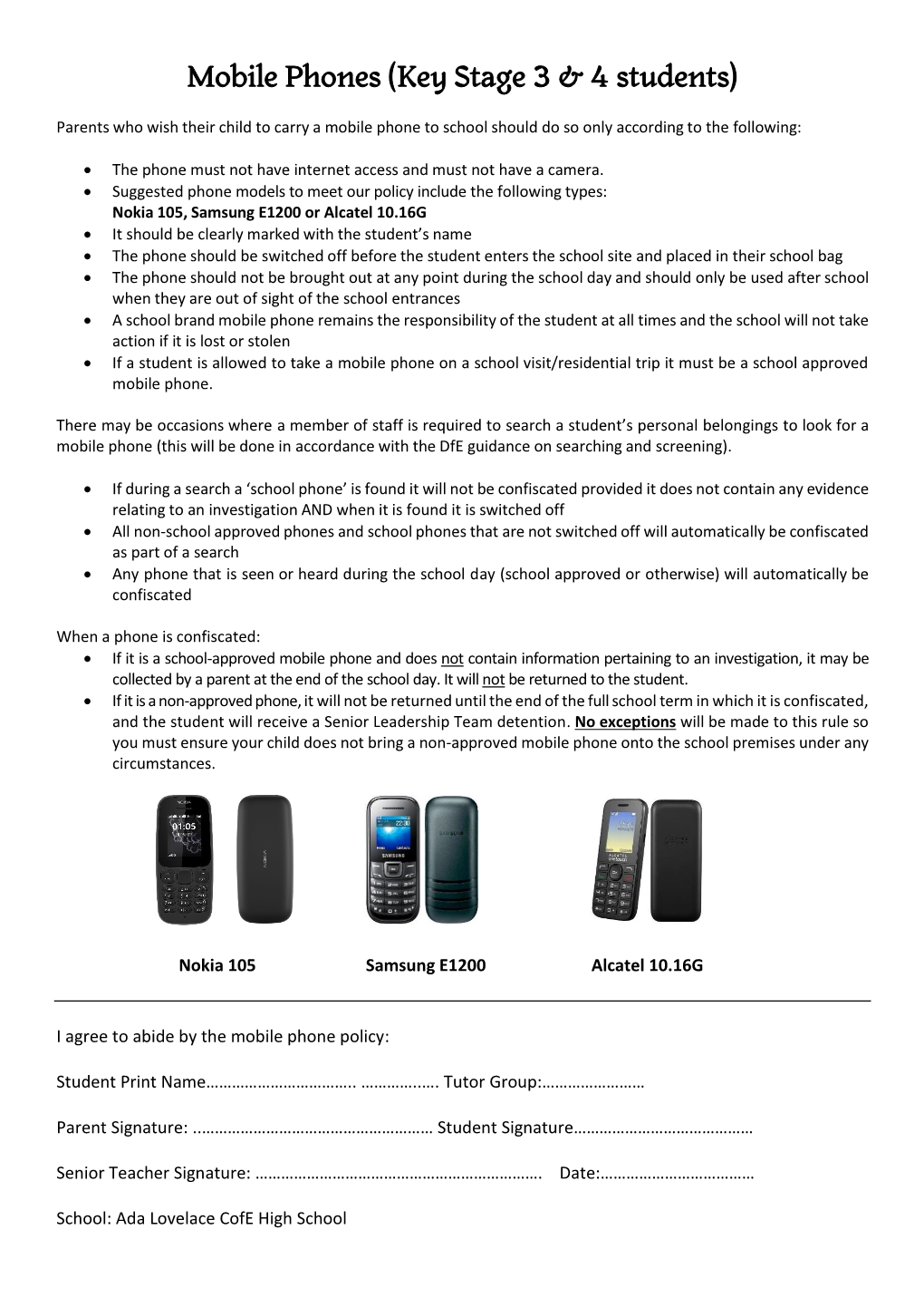 Mobile Phones (Key Stage 3 & 4 Students)