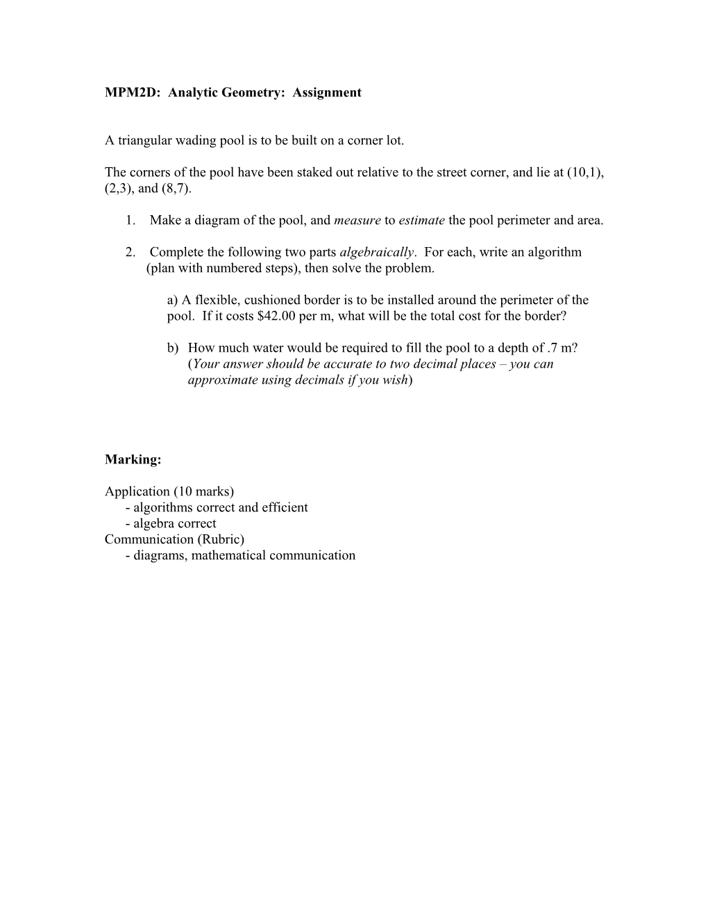 MPM2D: Analytic Geometry: Assignment