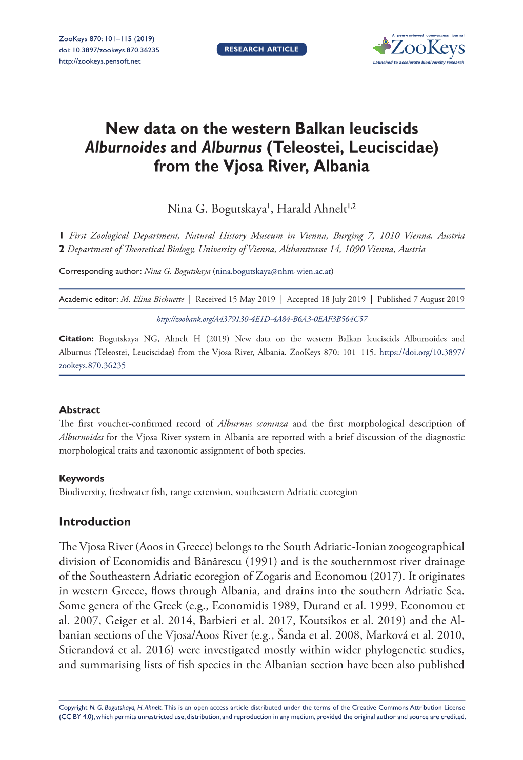 New Data on the Western Balkan Leuciscids Alburnoides and Alburnus (Teleostei, Leuciscidae) from the Vjosa River, Albania