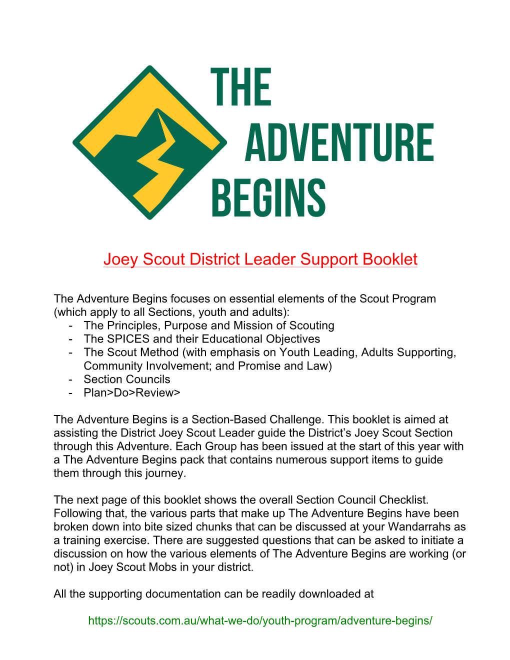 Joey Scout District Leader Support Booklet