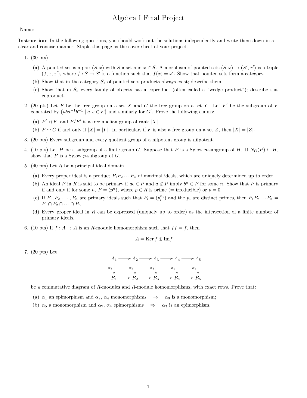 Algebra I Final Project