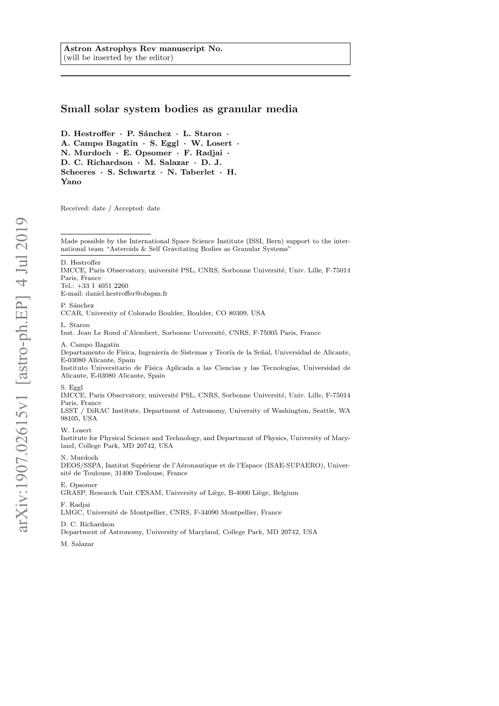 Arxiv:1907.02615V1 [Astro-Ph.EP] 4 Jul 2019 Department of Astronomy, University of Maryland, College Park, MD 20742, USA M