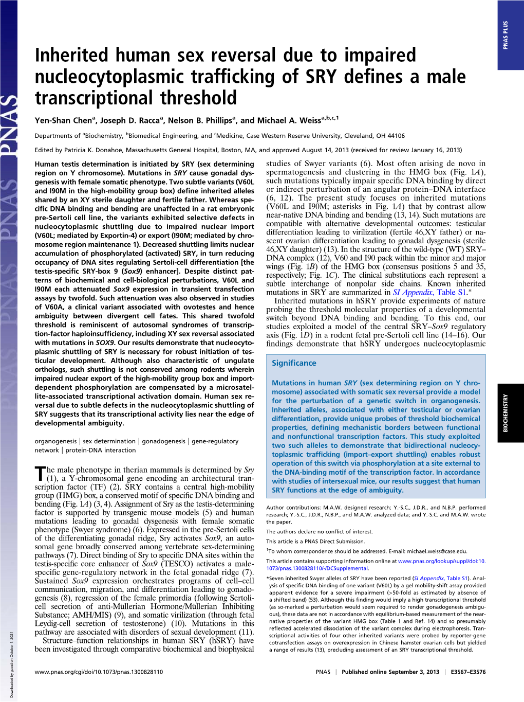 Inherited Human Sex Reversal Due to Impaired Nucleocytoplasmic