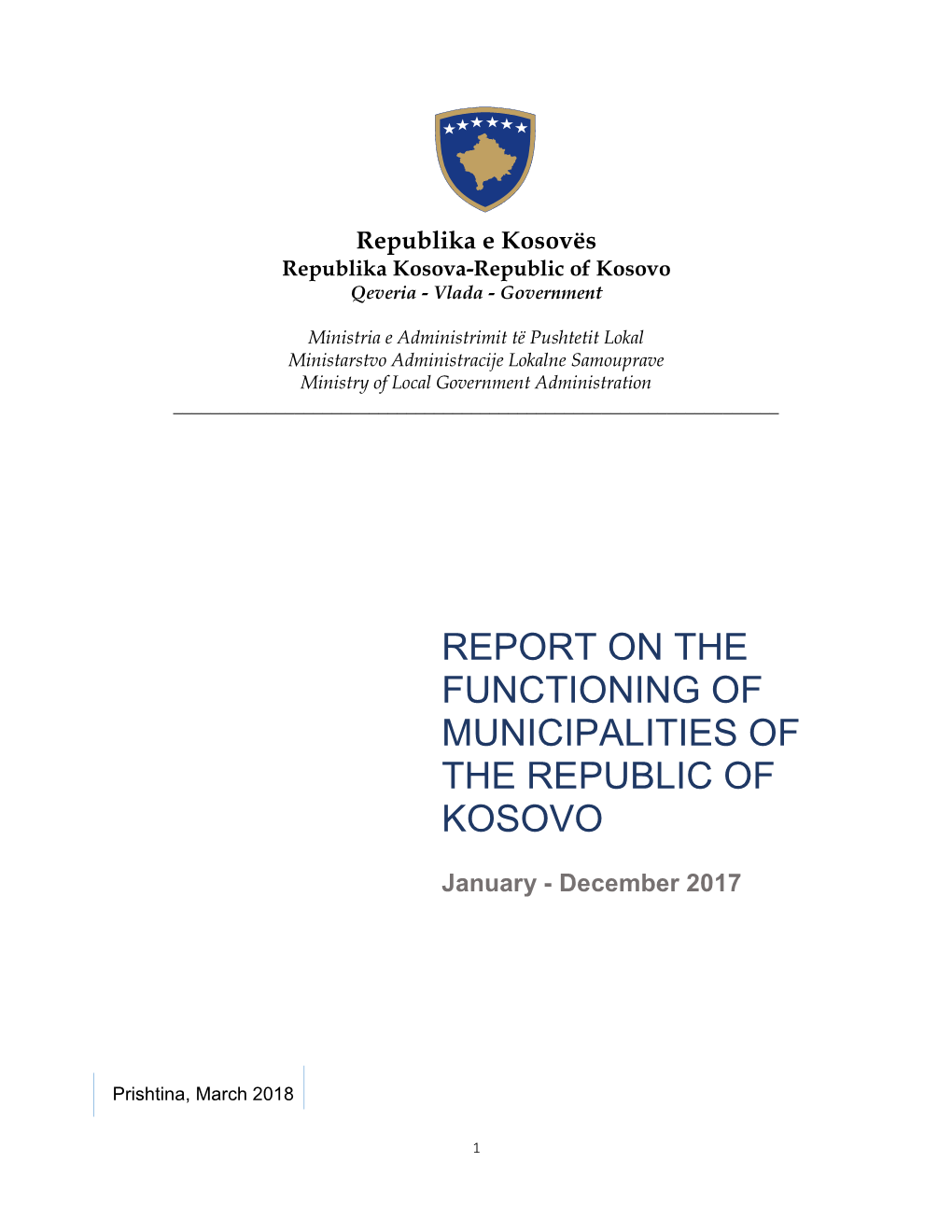 Report on the Functioning of Municipalities of the Republic of Kosovo