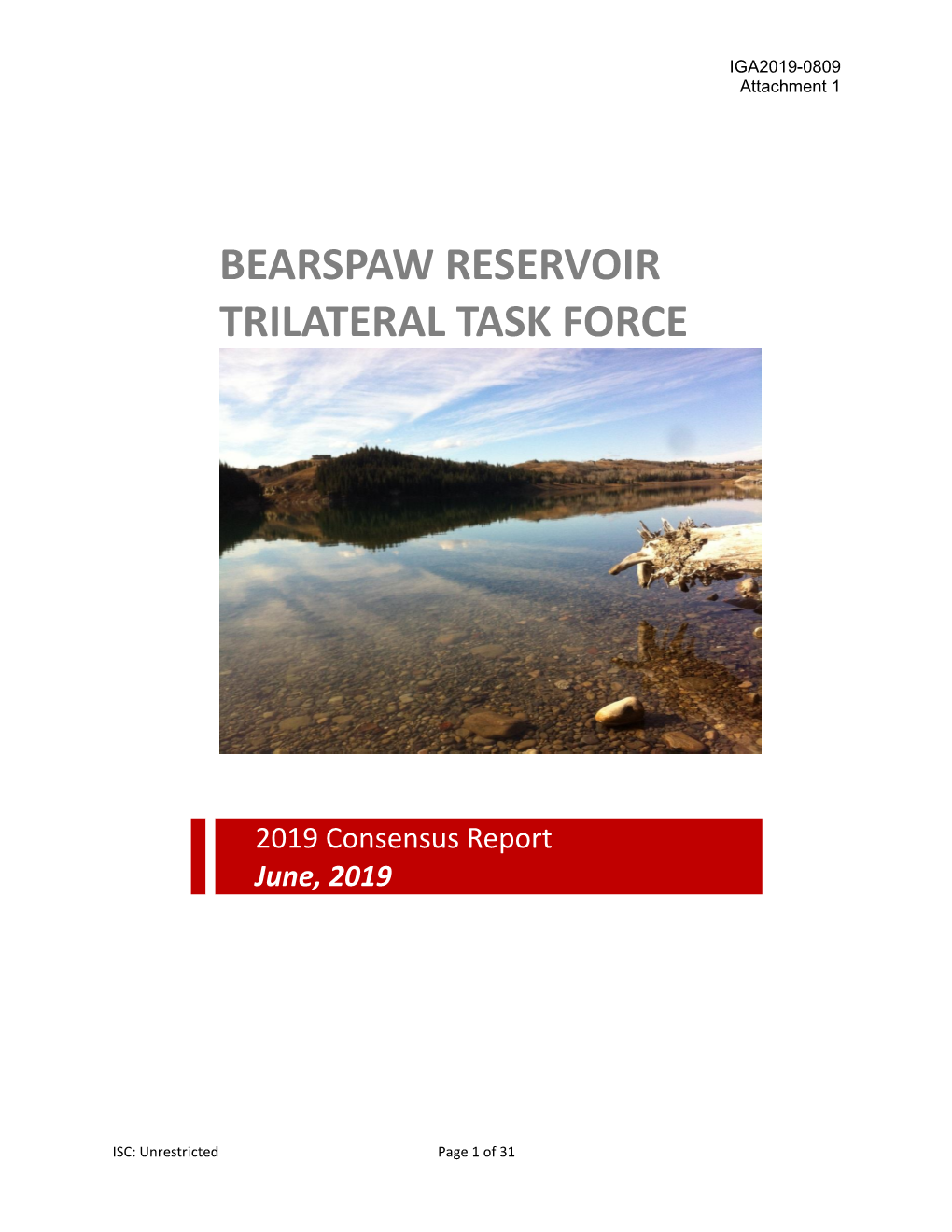 Bearspaw Reservoir Trilateral Task Force Consensus Report