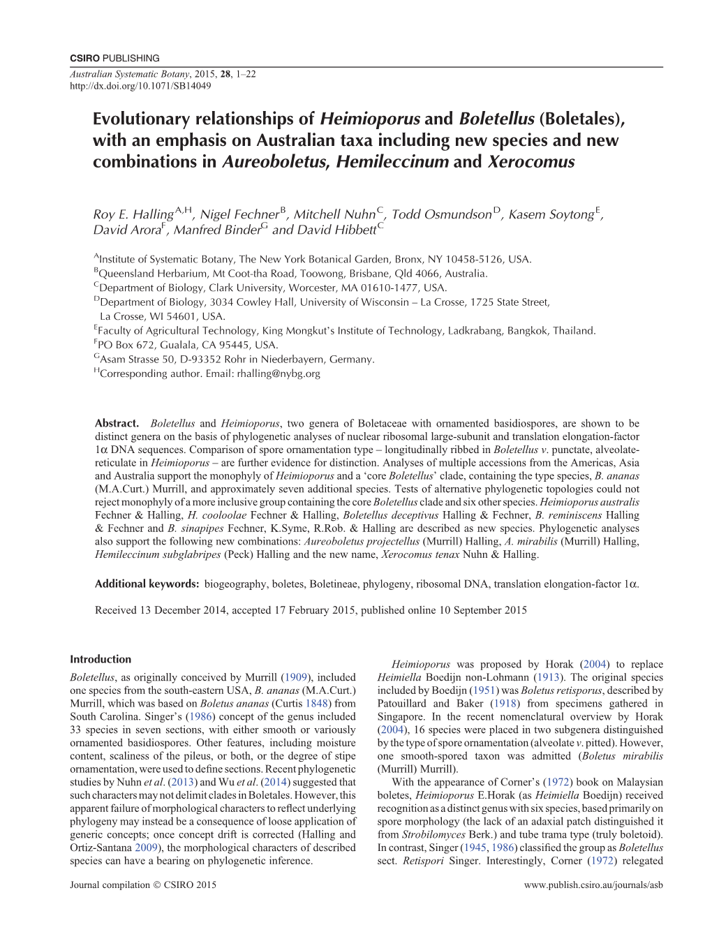 Evolutionary Relationships of Heimioporus and Boletellus