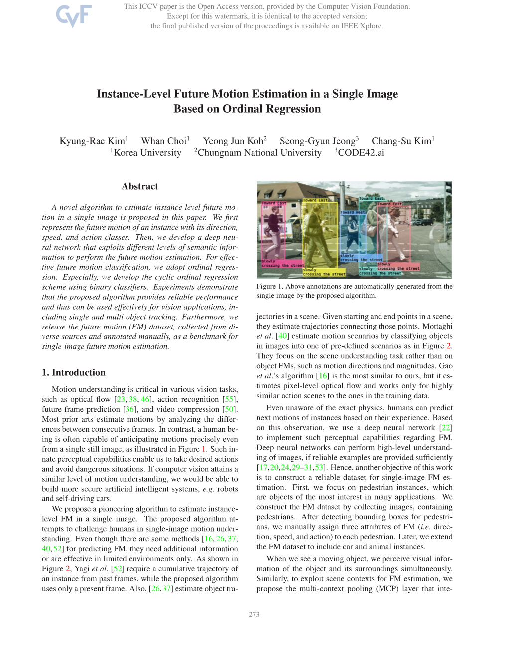 Instance-Level Future Motion Estimation in a Single Image Based on Ordinal Regression