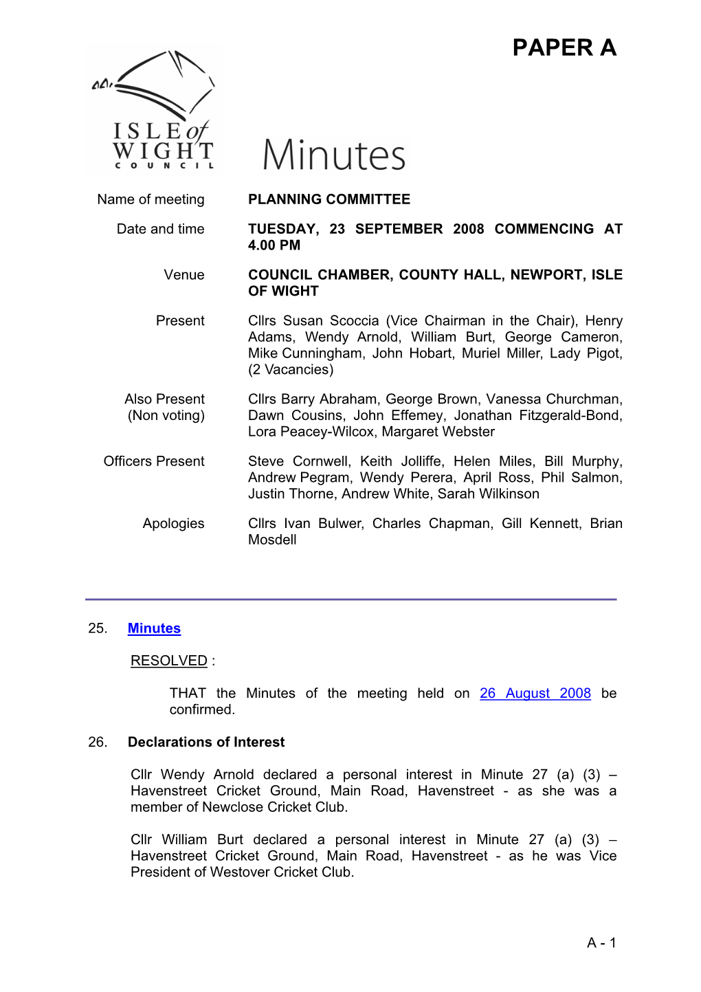 Planning Committee Minutes 23-09-08