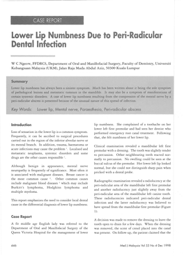 Lower Lip Numbness Due to Peri-Radicular Dental Infection
