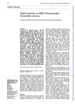 Signal Intensity on MRI of Basal Ganglia in Multiple Sclerosis