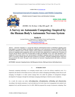 A Survey on Autonomic Computing: Inspired by the Human Body's Autonomic Nervous System