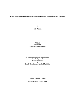 Sexual Motives in Heterosexual Women with and Without Sexual Problems