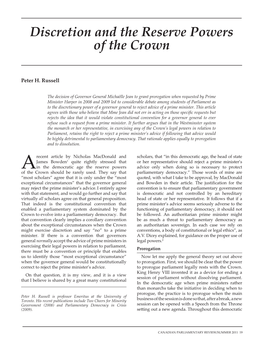 Discretion and the Reserve Powers of the Crown