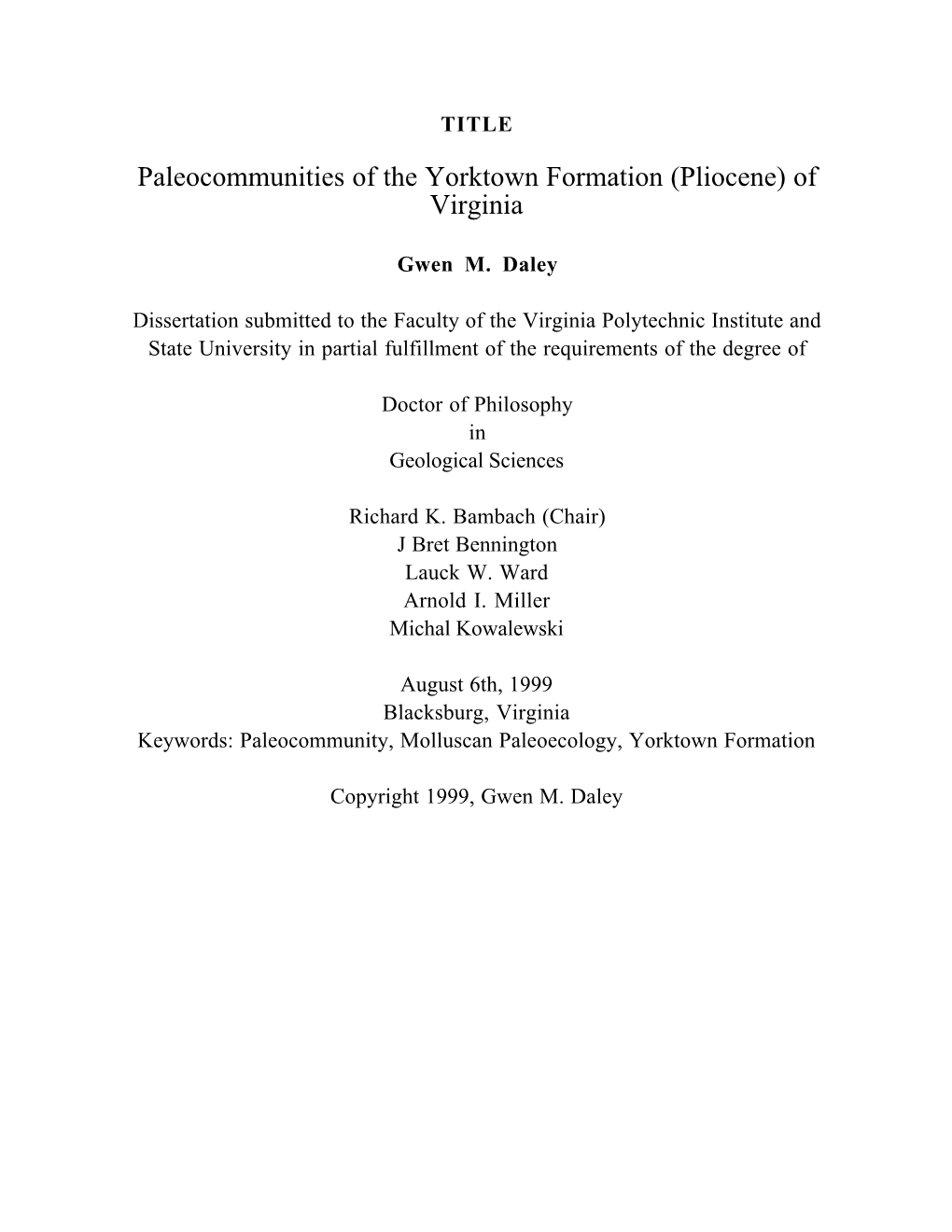 Paleocommunities of the Yorktown Formation (Pliocene) of Virginia