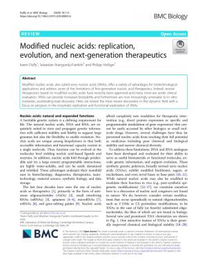 Modified Nucleic Acids: Replication, Evolution, and Next-Generation Therapeutics Karen Duffy†, Sebastian Arangundy-Franklin† and Philipp Holliger*
