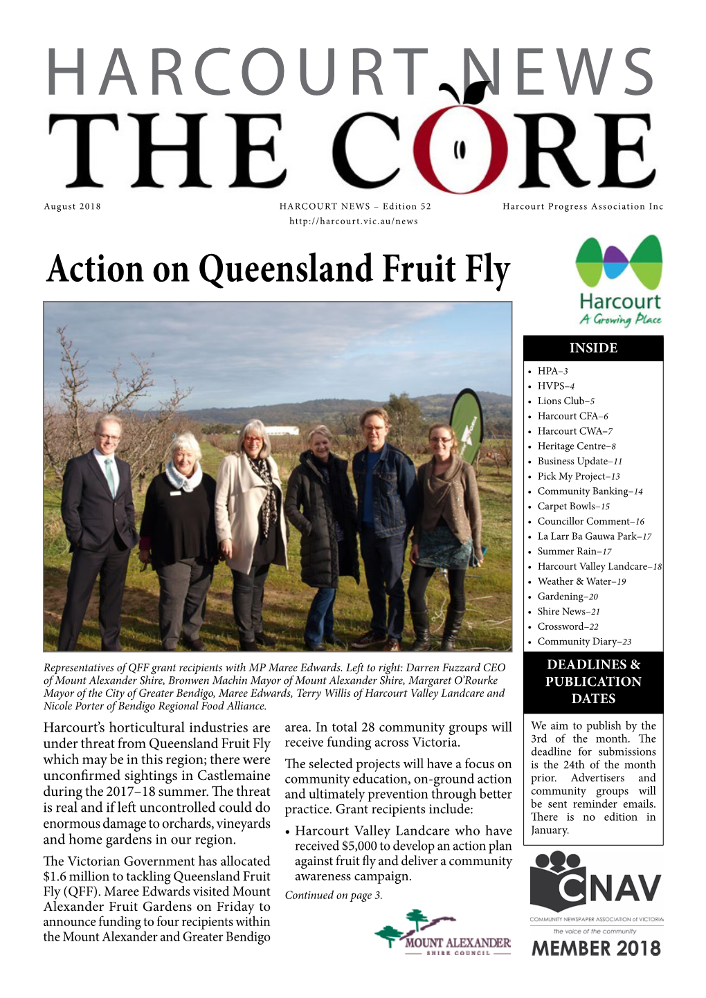 August 2018 HARCOURT NEWS – Edition 52 Harcourt Progress Association Inc Action on Queensland Fruit Fly