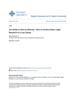 Too Broke to Hire an Attorney - How to Conduct Basic Legal Research in a Law Library