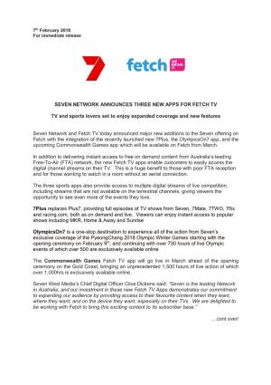 Seven Network Announces Three New Apps for Fetch T