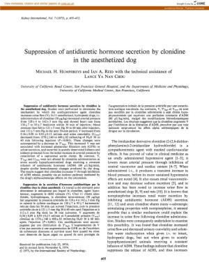 Suppression of Antidiuretic Hormone Secretion by Clonidine in the Anesthetized Dog