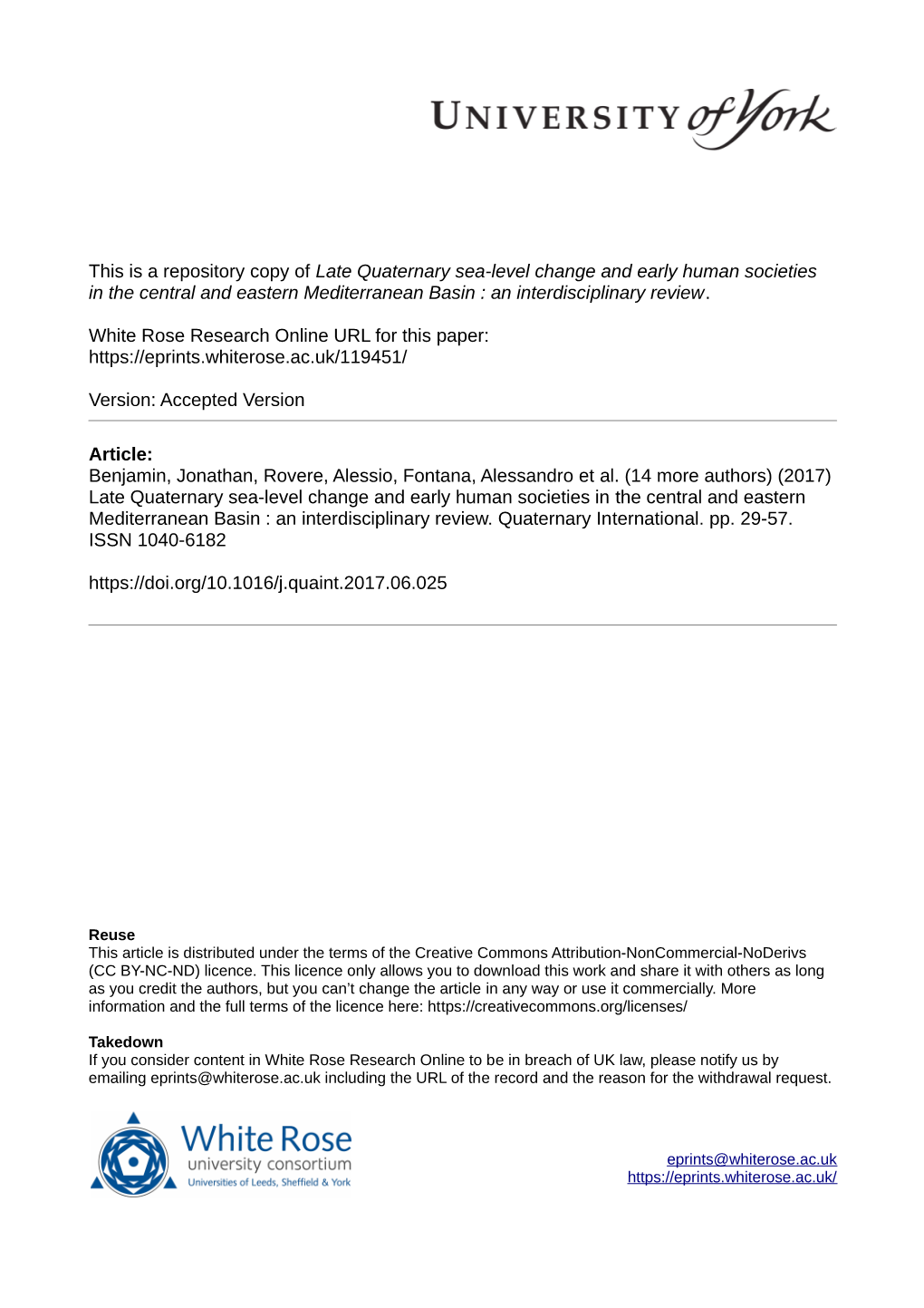 Late Quaternary Sea-Level Change and Early Human Societies in the Central and Eastern Mediterranean Basin : an Interdisciplinary Review