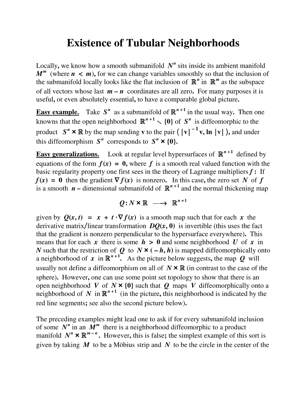 Existence of Tubular Neighborhoods